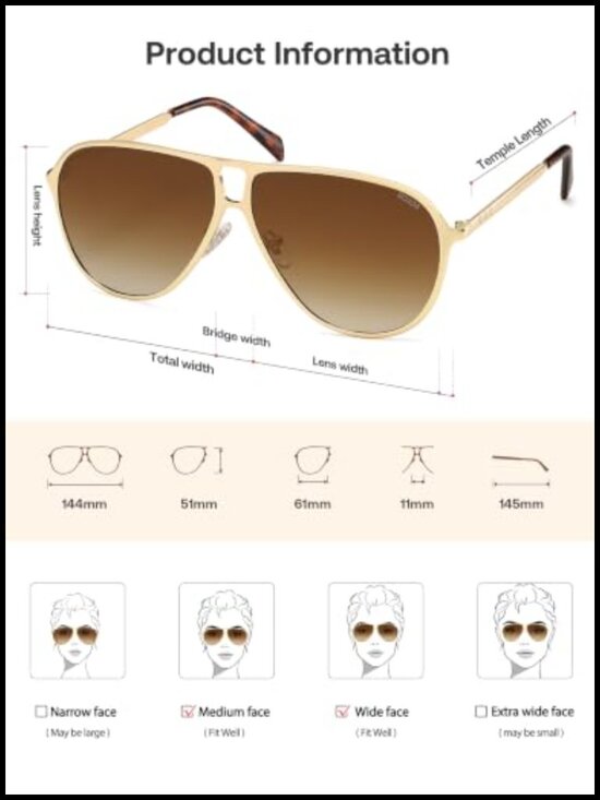 Trendy Polarized Aviator Sunglasses, Metal Frame, UV400 Protection main image 6